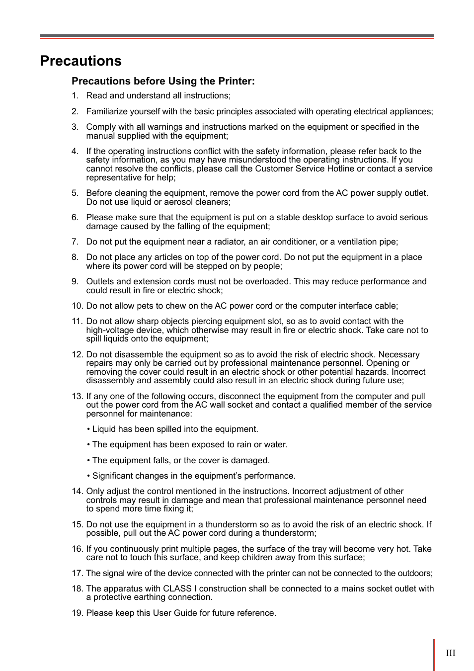 Precautions | Pantum P3205D User Manual | Page 4 / 69