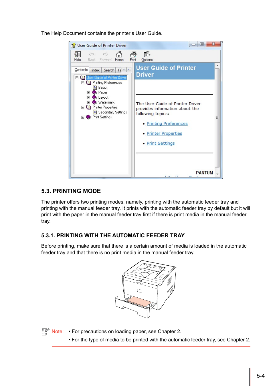Printing mode, Printing with the automatic feeder tray, Printing mode -4 | Printing with the automatic feeder tray -4 | Pantum P3205D User Manual | Page 41 / 69