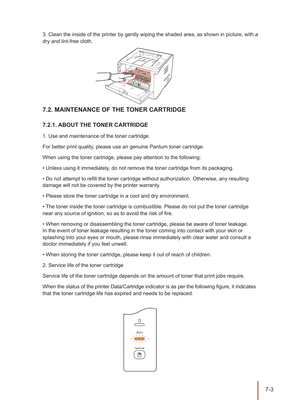 Maintenance of the toner cartridge, About the toner cartridge, Maintenance of the toner cartridge -3 | About the toner cartridge -3 | Pantum P3205D User Manual | Page 52 / 69