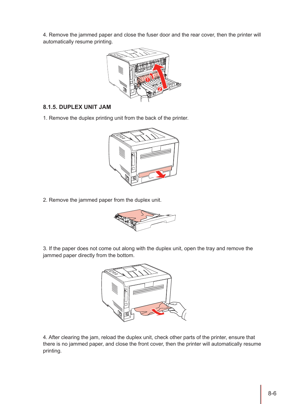 Duplex unit jam, Duplex unit jam -6 | Pantum P3205D User Manual | Page 60 / 69
