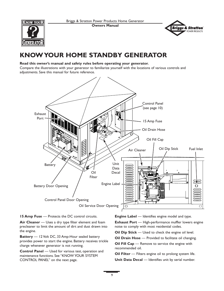 Know your home standby generator | Briggs & Stratton 10KW User Manual | Page 9 / 52