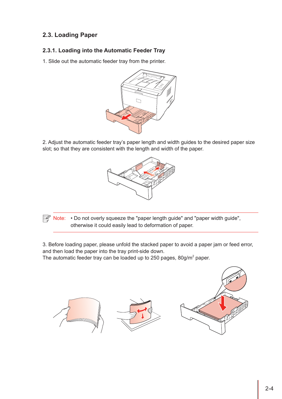 Loading paper, Loading into the automatic feeder tray, Loading paper -4 | Loading into the automatic feeder tray -4 | Pantum P3100DN User Manual | Page 16 / 72