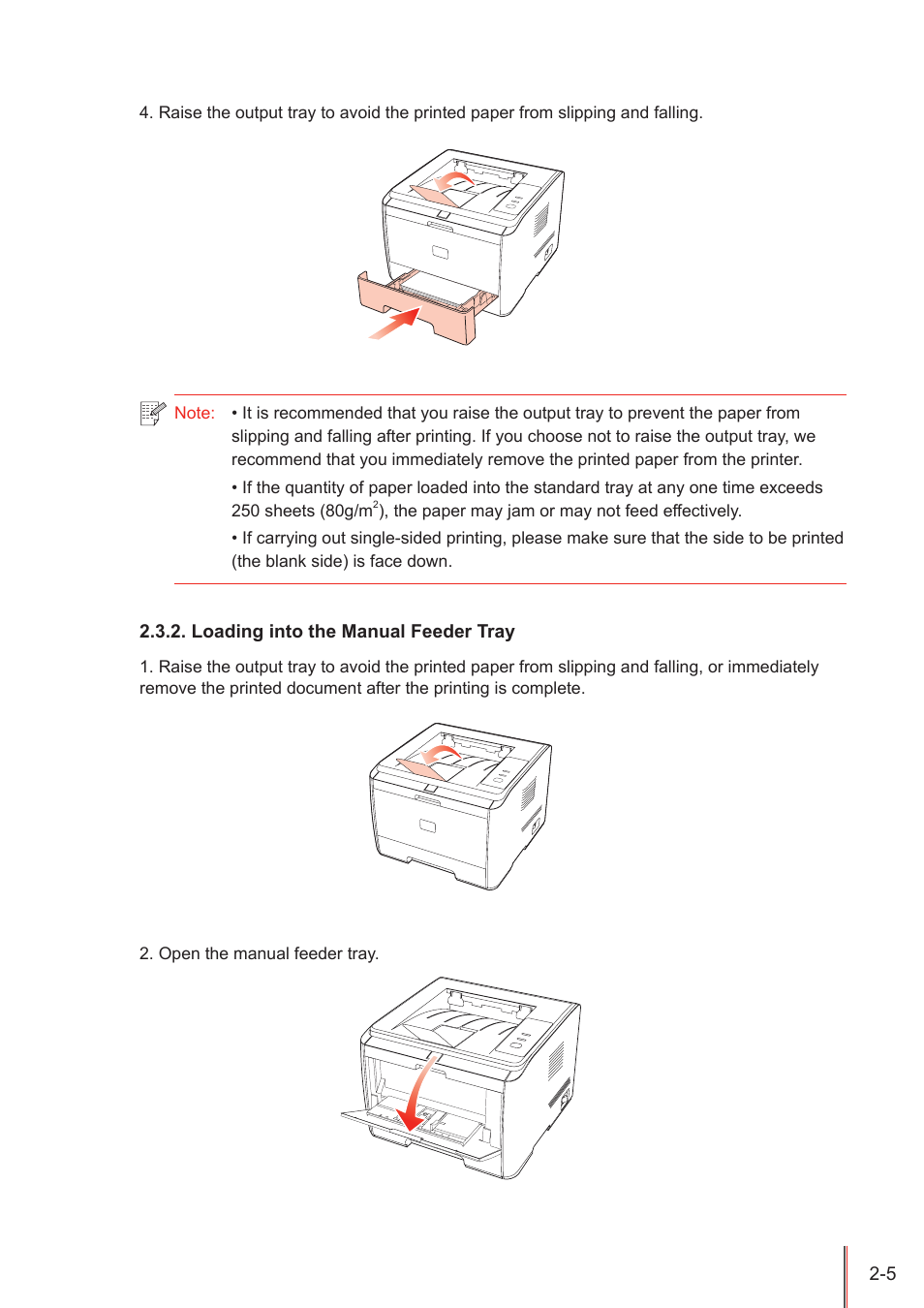 Loading into the manual feeder tray, Loading into the manual feeder tray -5 | Pantum P3100DN User Manual | Page 17 / 72