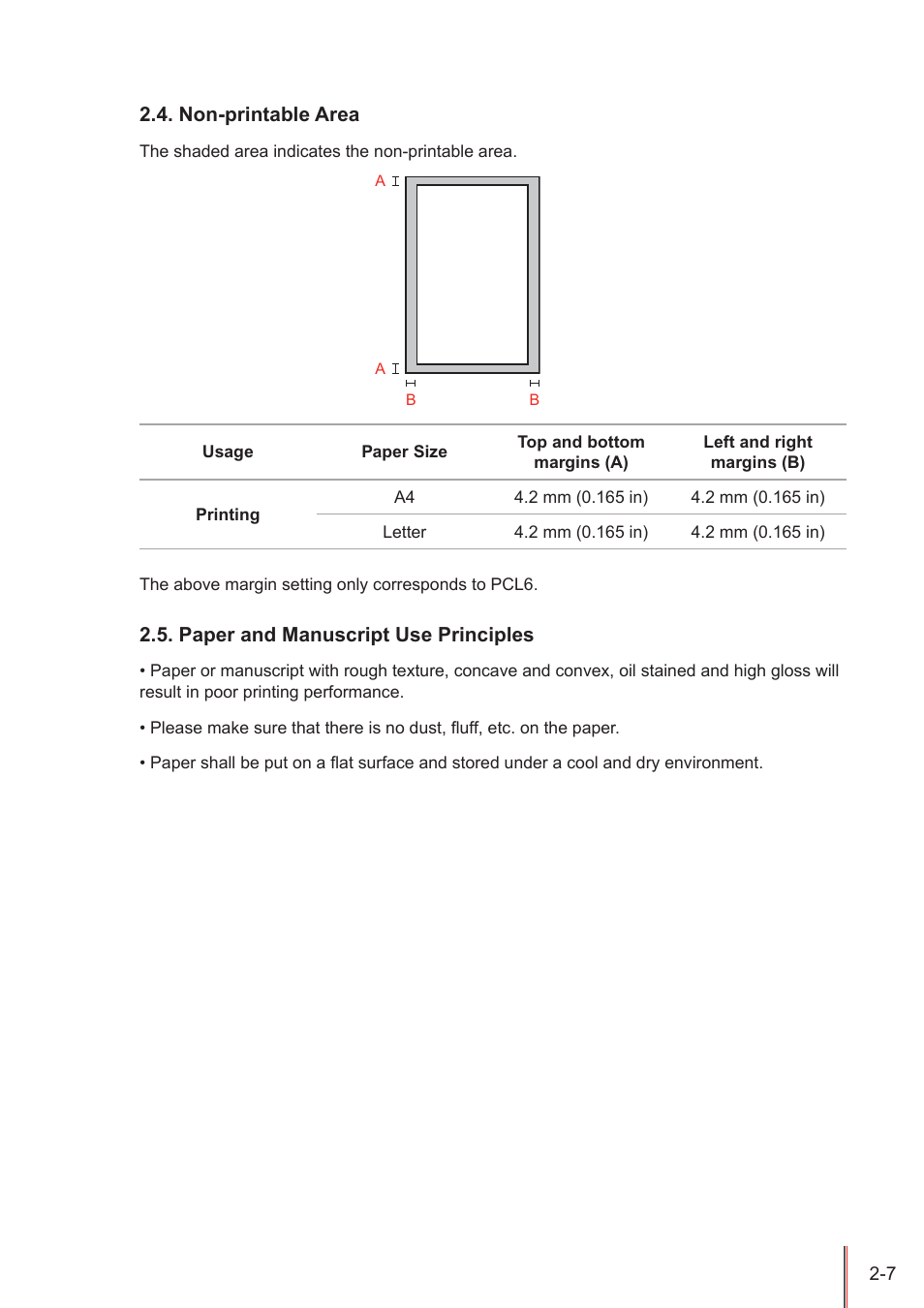 Non-printable area, Paper and manuscript use principles, Non-printable area -7 | Paper and manuscript use principles -7 | Pantum P3100DN User Manual | Page 19 / 72