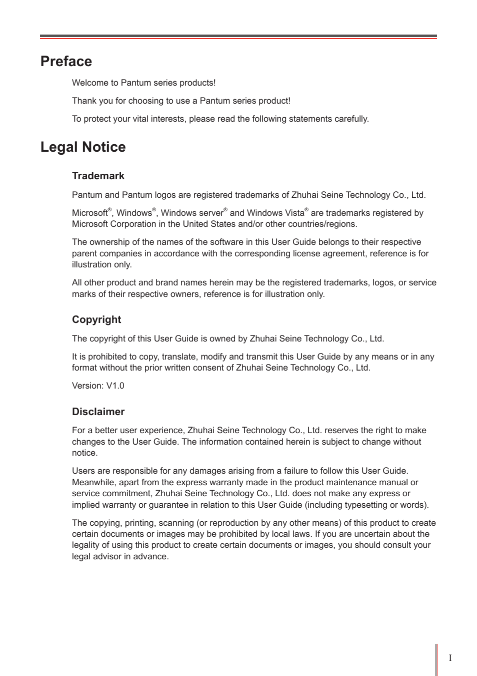 Preface, Legal notice | Pantum P3100DN User Manual | Page 2 / 72