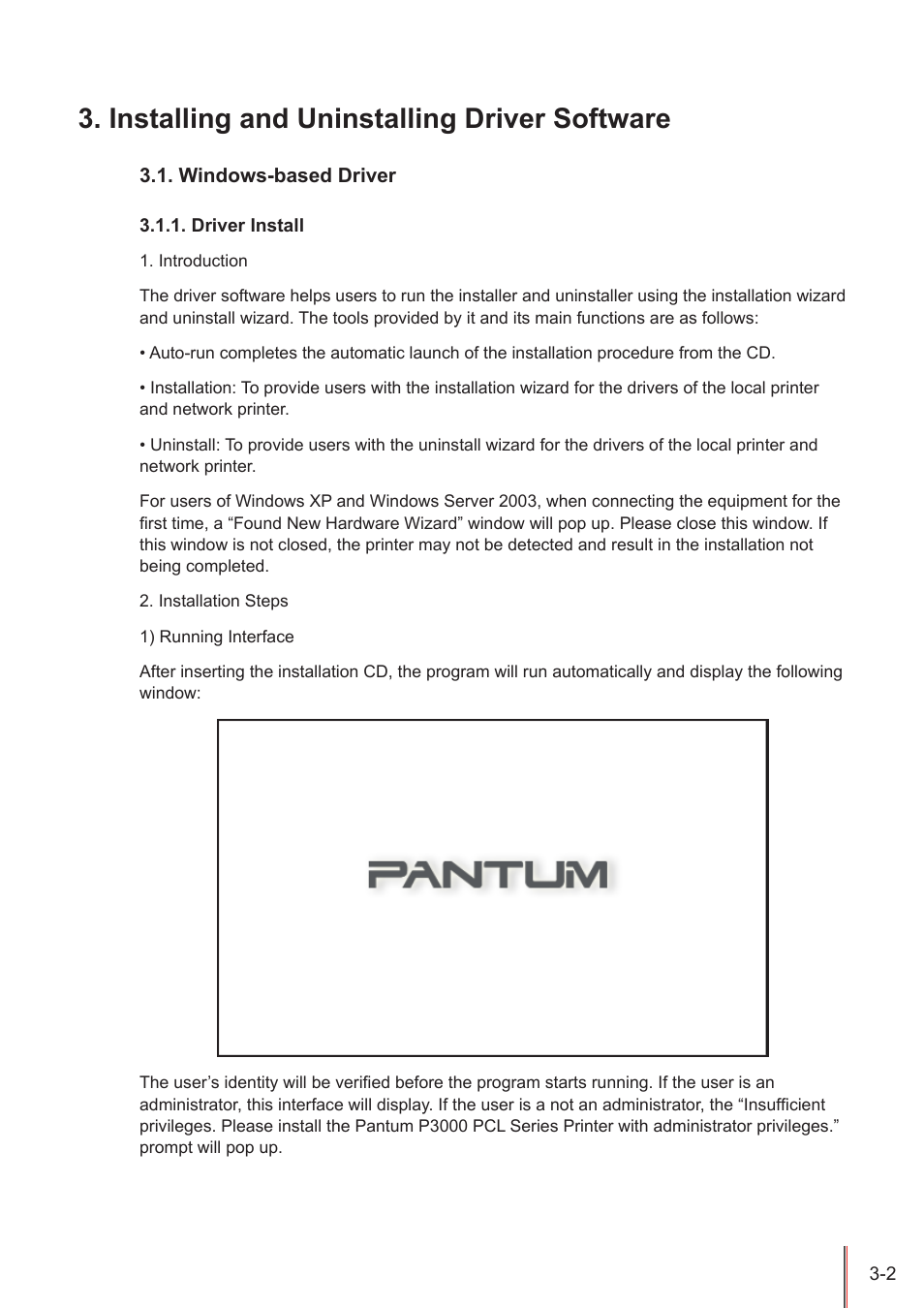 Installing and uninstalling driver software, Windows-based driver, Driver install | Installing and uninstalling driver software -2, Windows-based driver -2, Driver install -2 | Pantum P3100DN User Manual | Page 21 / 72