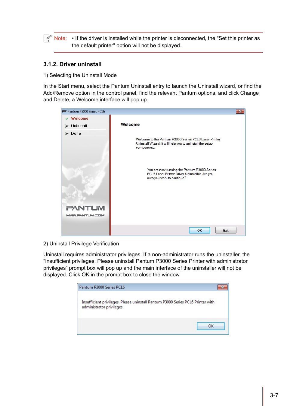 Driver uninstall, Driver uninstall -7 | Pantum P3100DN User Manual | Page 26 / 72