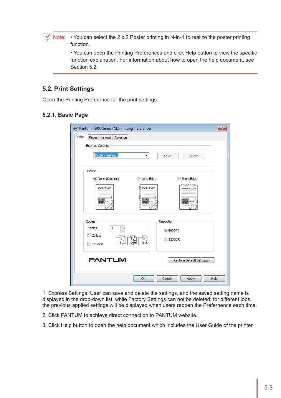 Print settings, Print settings -3 | Pantum P3100DN User Manual | Page 38 / 72