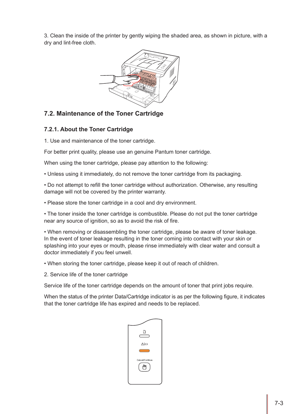 Maintenance of the toner cartridge, About the toner cartridge, Maintenance of the toner cartridge -3 | About the toner cartridge -3 | Pantum P3100DN User Manual | Page 55 / 72