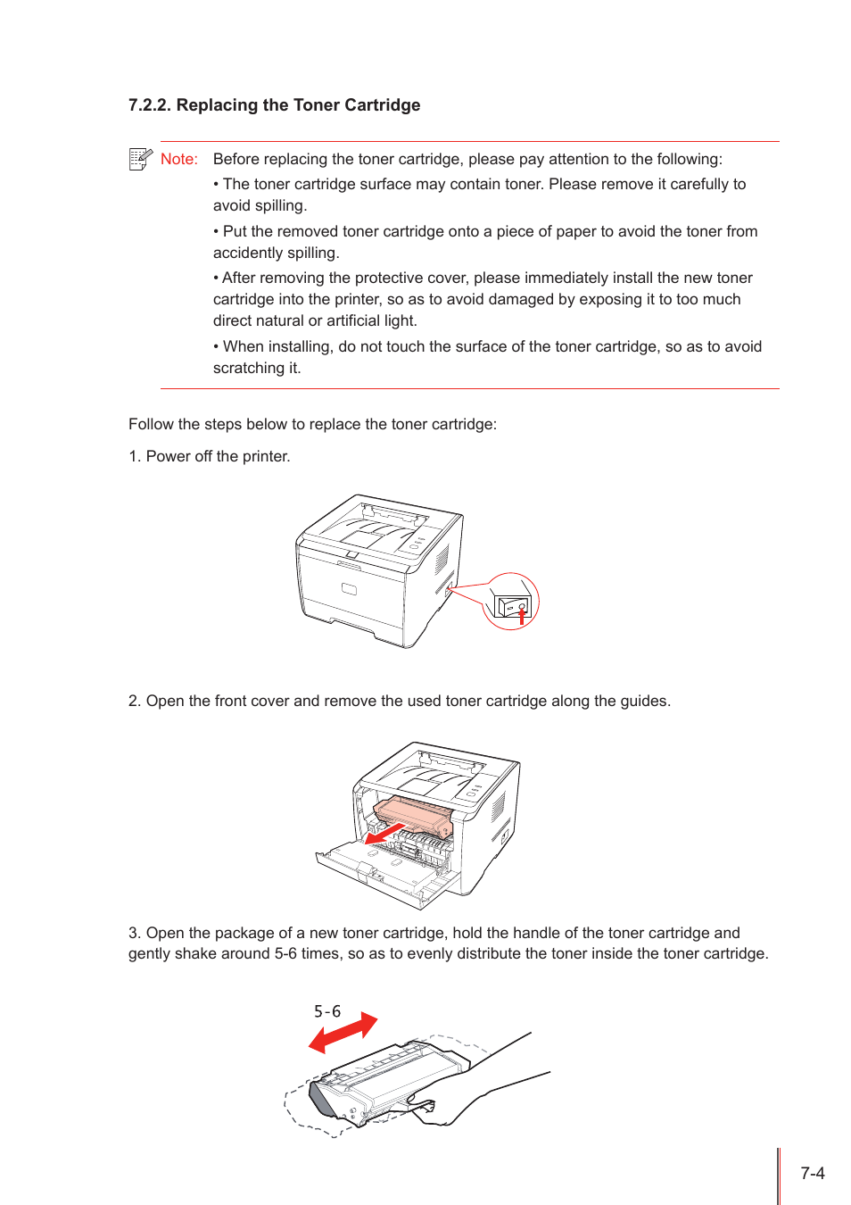 Replacing the toner cartridge, Replacing the toner cartridge -4 | Pantum P3100DN User Manual | Page 56 / 72