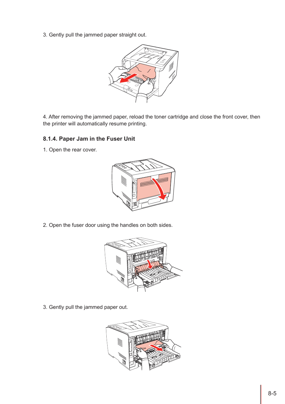 Paper jam in the fuser unit, Paper jam in the fuser unit -5 | Pantum P3100DN User Manual | Page 62 / 72