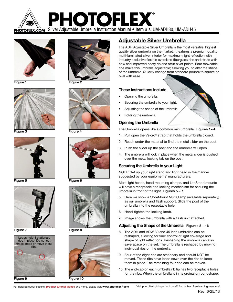 Photoflex UM-ADH45 ADH 45 Silver Adjustable Umbrella User Manual | 3 pages