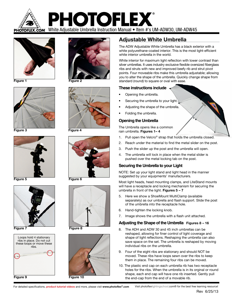 Photoflex UM-ADW45 ADW 45 White Adjustable Umbrella User Manual | 3 pages