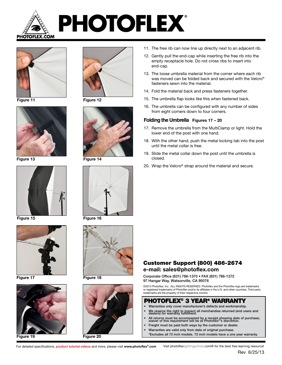 Photoflex, 3 year* warranty, Folding the umbrella | Photoflex UM-ADW45 ADW 45 White Adjustable Umbrella User Manual | Page 2 / 3