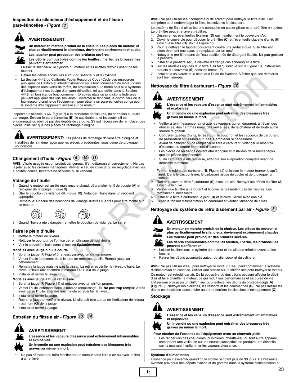 Not for reproduction, 23 fr | Briggs & Stratton 240000 User Manual | Page 23 / 28