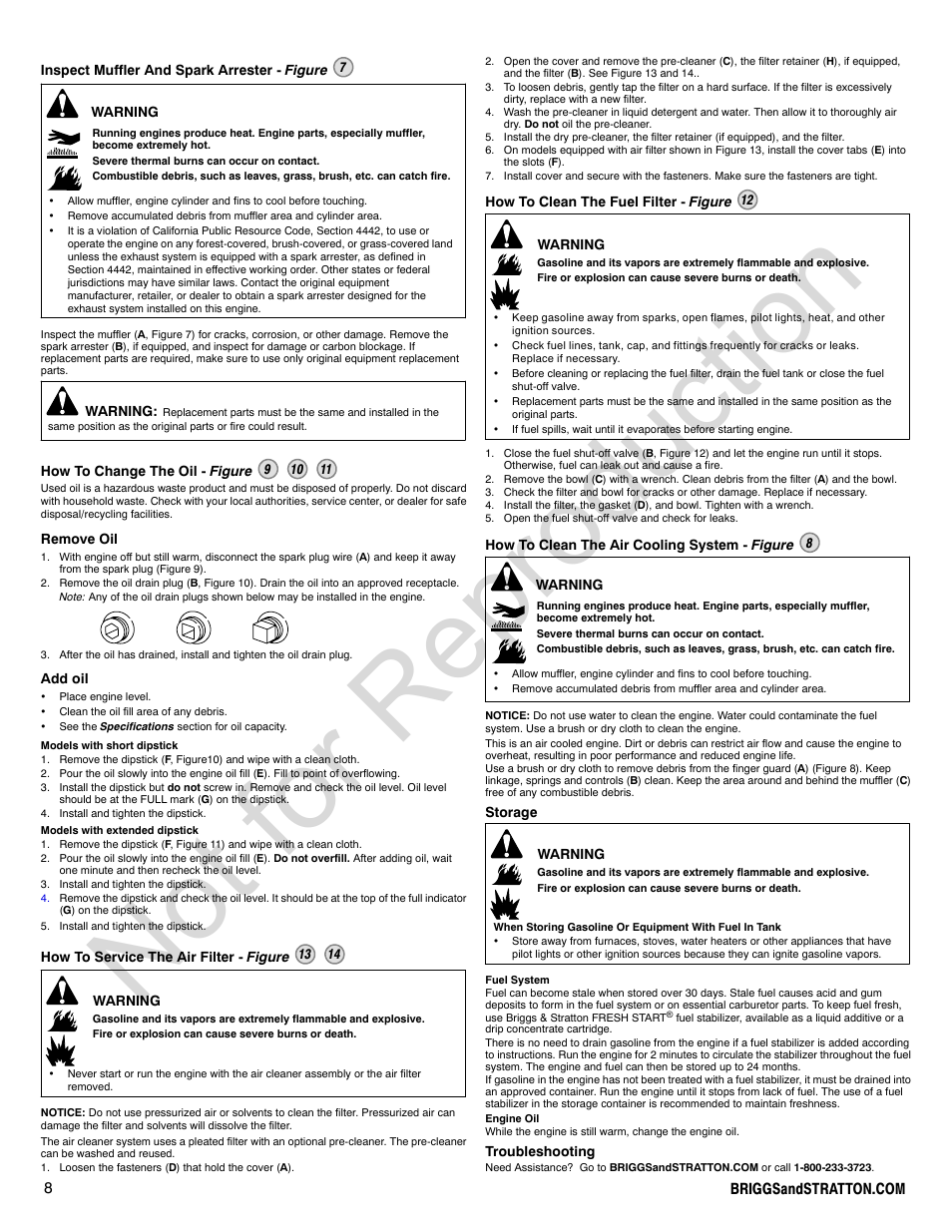 Not for reproduction | Briggs & Stratton 240000 User Manual | Page 8 / 28