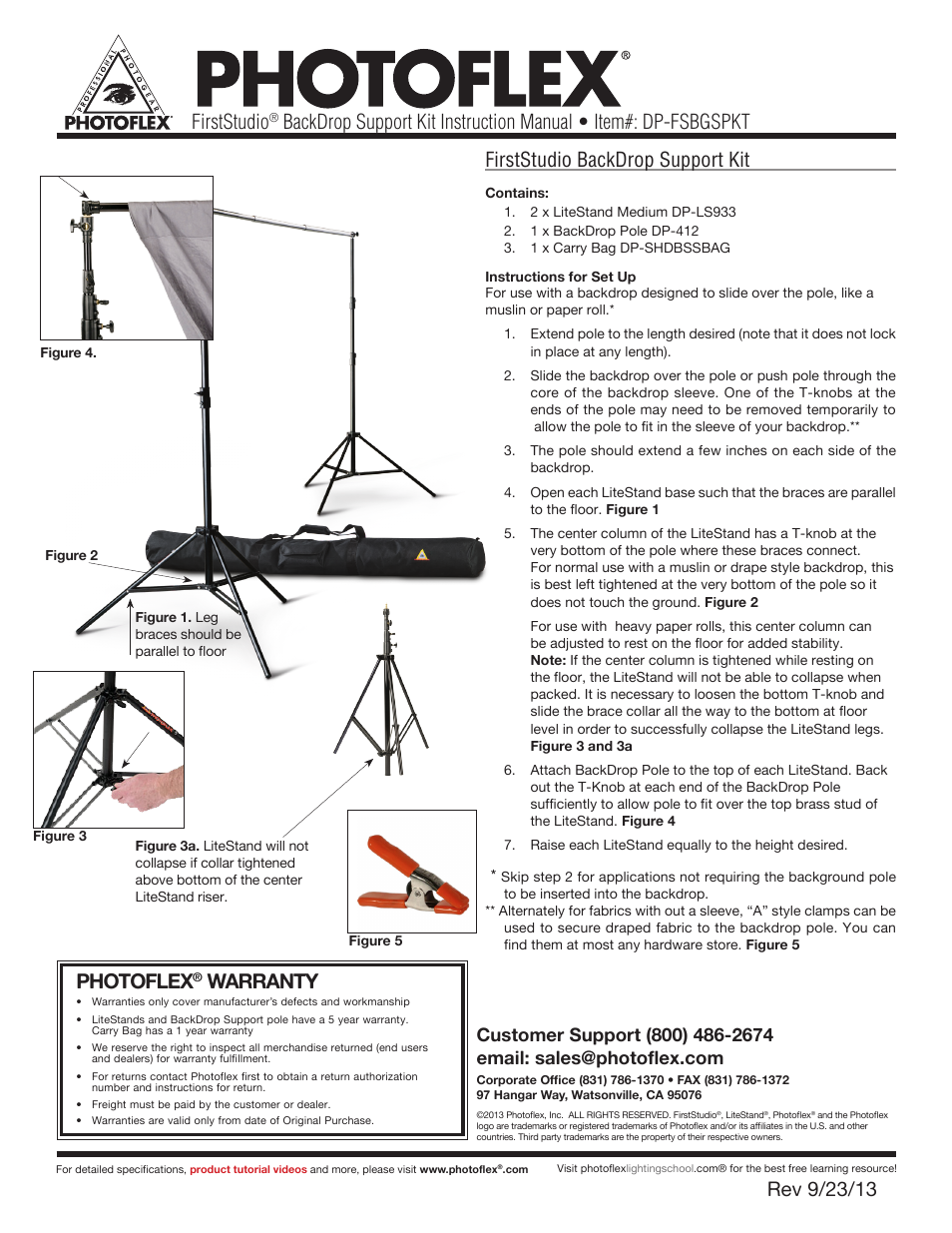 Photoflex DP-FSBGSPKT FirstStudio BackDrop Support Kit User Manual | 1 page