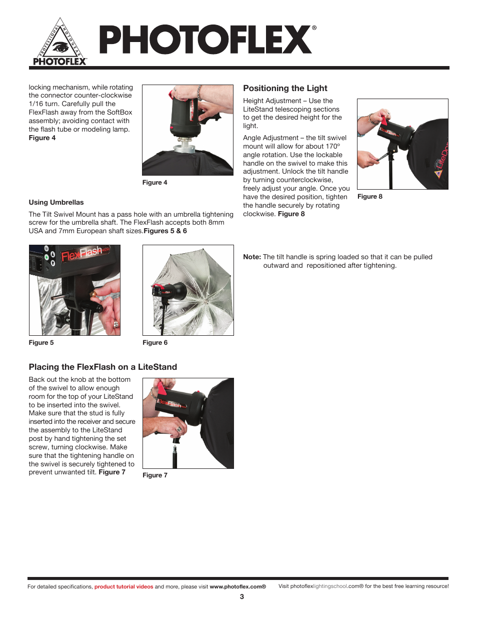 Placing the flexflash on a litestand, Positioning the light | Photoflex SB-FLXFLSH400W FlexFlash 400W Strobe User Manual | Page 4 / 8