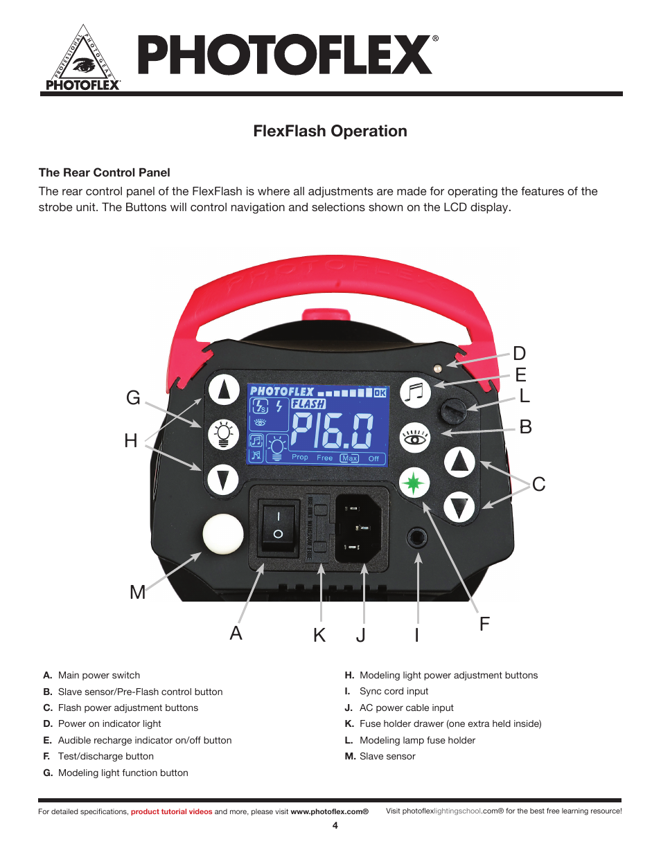 Flexflash operation | Photoflex SB-FLXFLSH400W FlexFlash 400W Strobe User Manual | Page 5 / 8