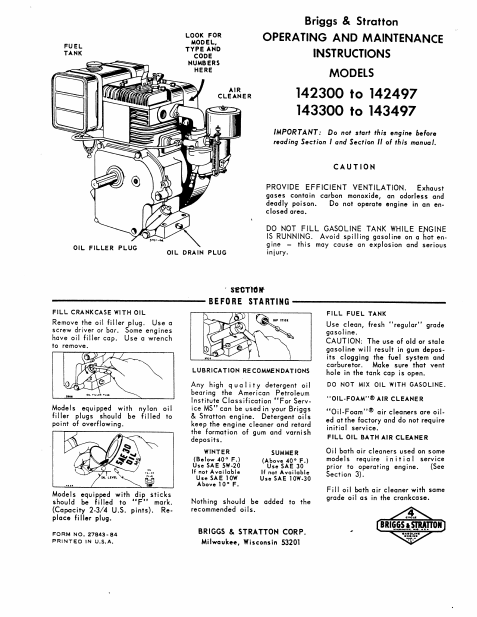 Briggs & Stratton Model 2142300 User Manual | 8 pages