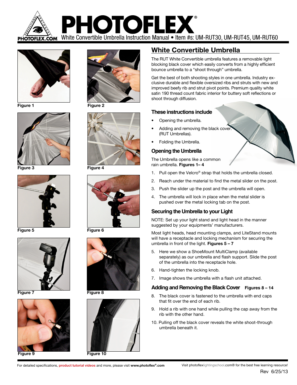 Photoflex UM-RUT60 RUT 60 White Convertible Umbrella User Manual | 3 pages