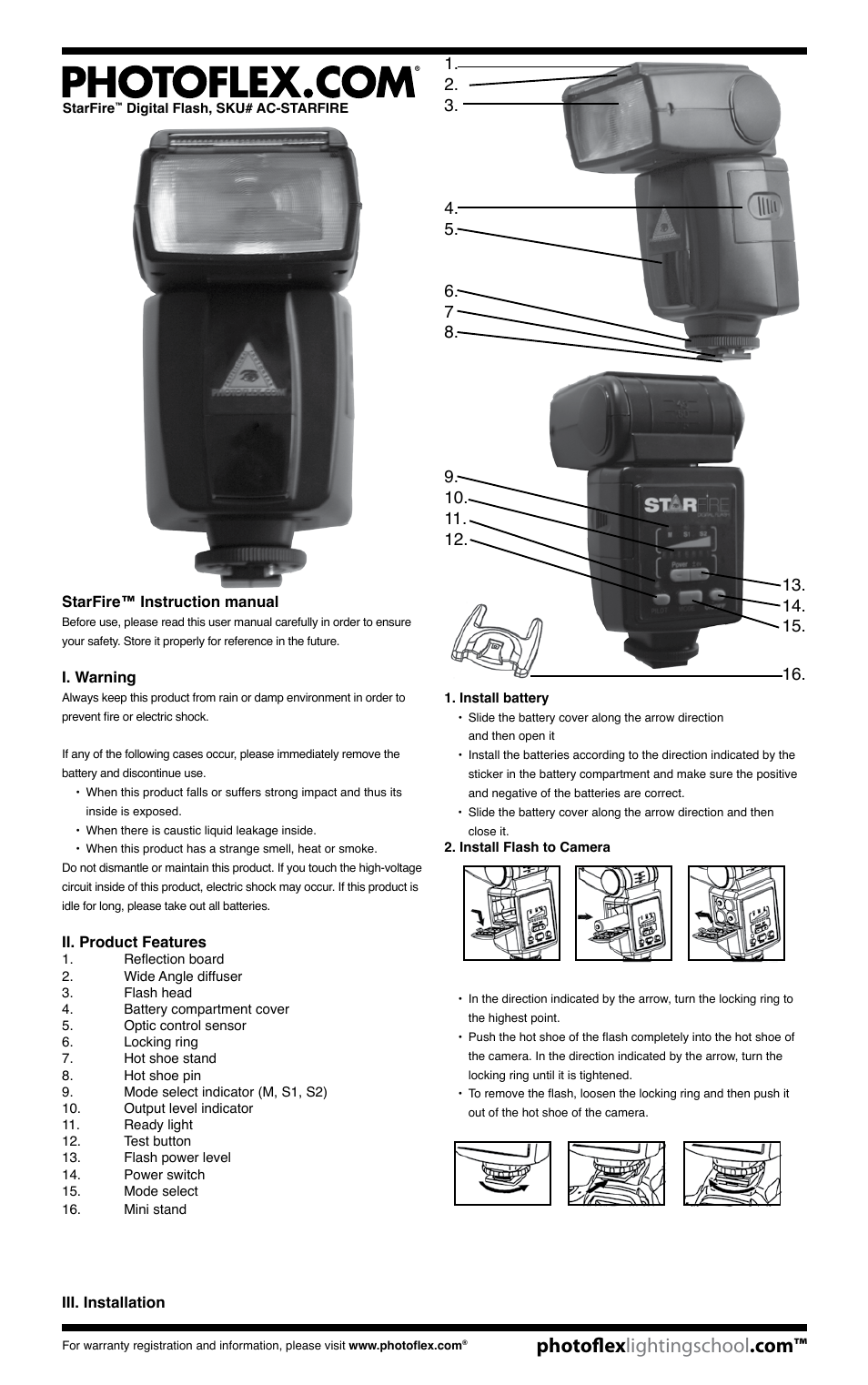 Photoflex AC-STARFIRE StarFire: Digital Flash User Manual | 2 pages