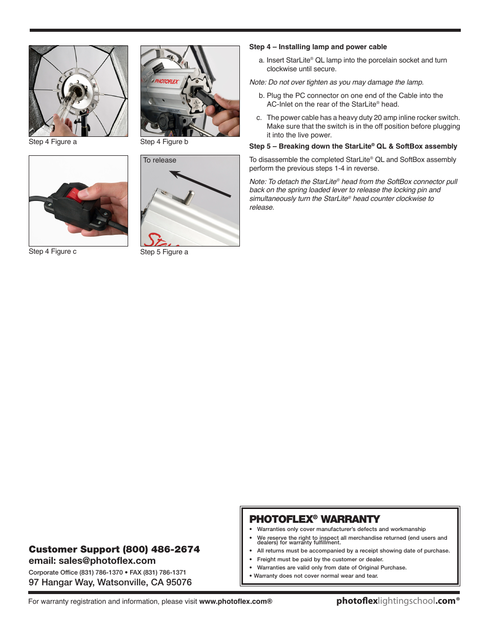 Photoflex, Warranty | Photoflex FV-BSL3200 StarLite QL User Manual | Page 2 / 2