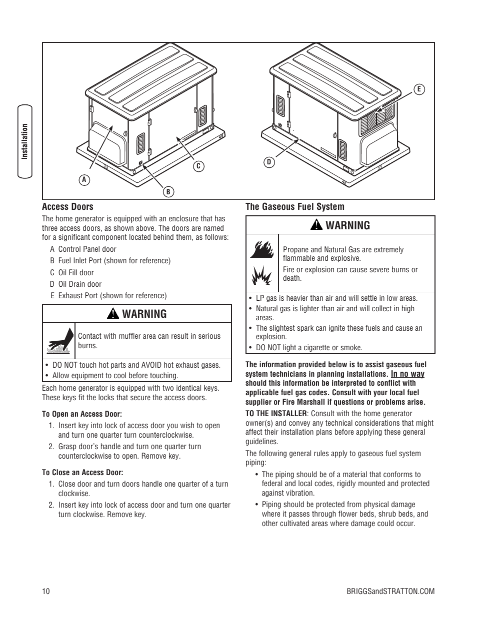 Warning | Briggs & Stratton 202826GS User Manual | Page 10 / 56