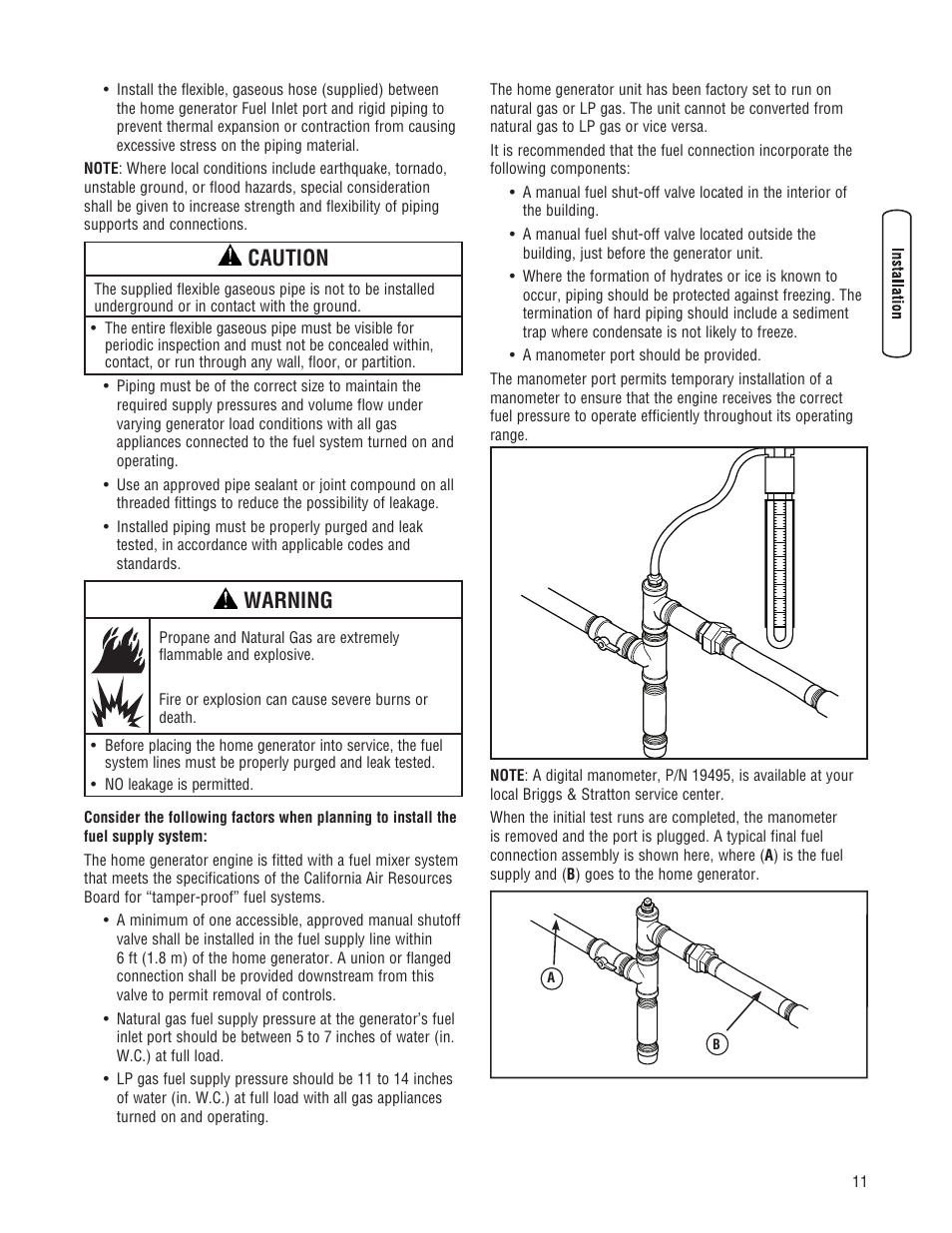 Caution, Warning | Briggs & Stratton 202826GS User Manual | Page 11 / 56