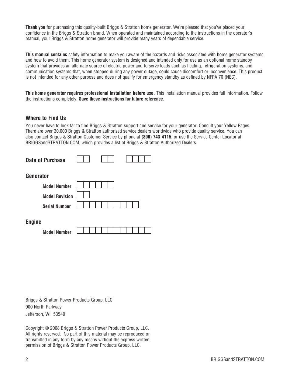 Briggs & Stratton 202826GS User Manual | Page 2 / 56