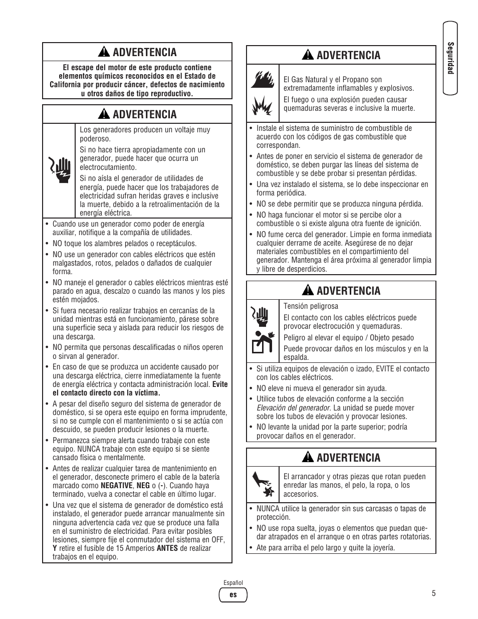 Advertencia | Briggs & Stratton 202826GS User Manual | Page 25 / 56