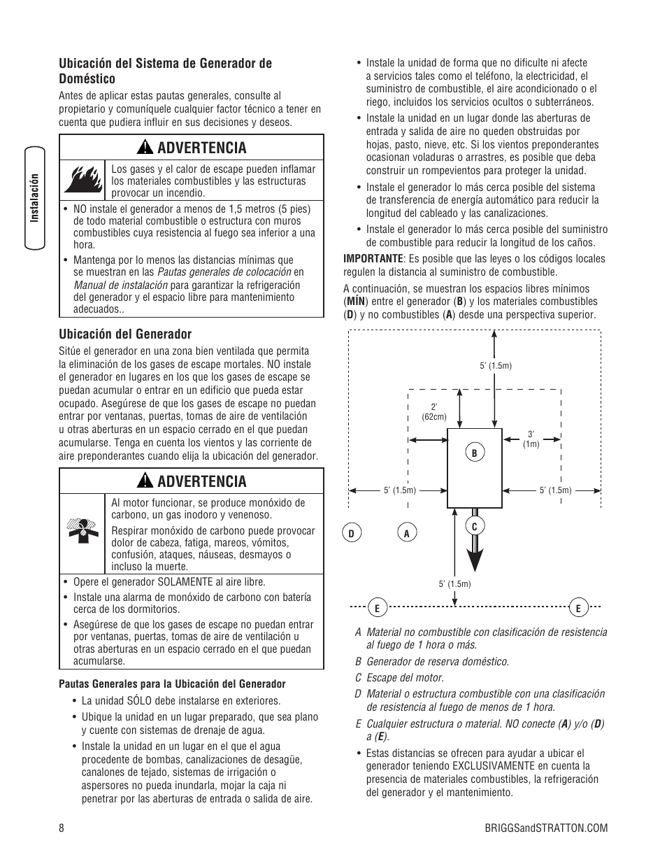 Advertencia | Briggs & Stratton 202826GS User Manual | Page 28 / 56