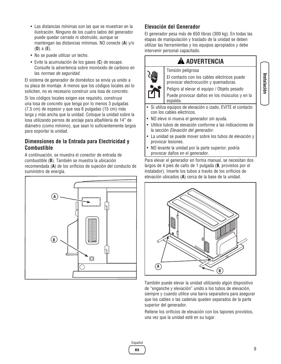 Advertencia | Briggs & Stratton 202826GS User Manual | Page 29 / 56