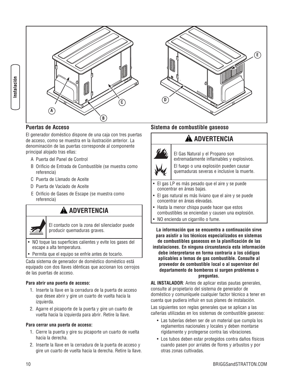 Advertencia | Briggs & Stratton 202826GS User Manual | Page 30 / 56