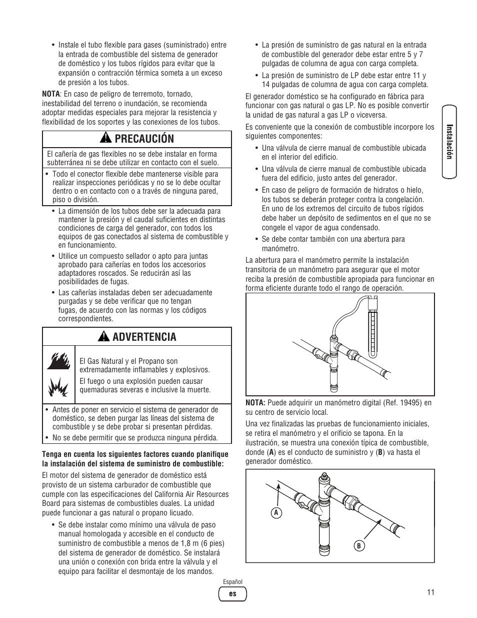 Precaución, Advertencia | Briggs & Stratton 202826GS User Manual | Page 31 / 56