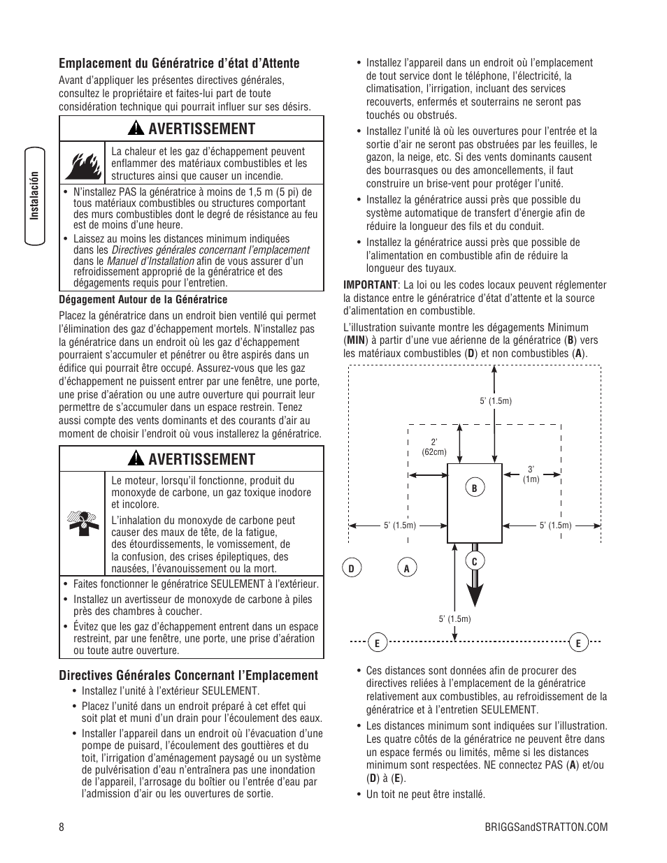 Avertissement | Briggs & Stratton 202826GS User Manual | Page 46 / 56