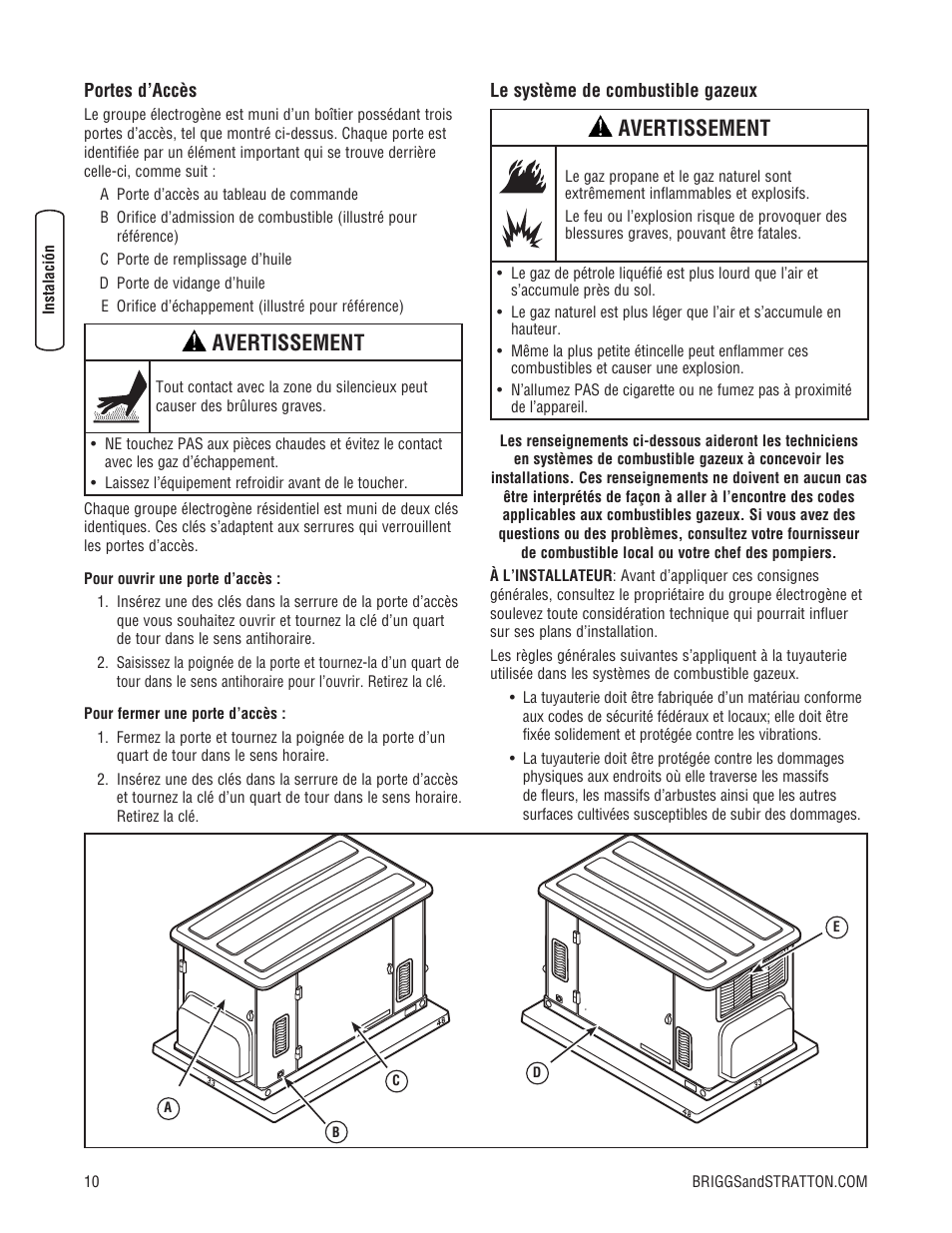 Avertissement | Briggs & Stratton 202826GS User Manual | Page 48 / 56