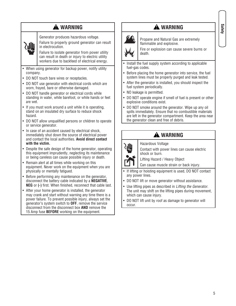 Warning | Briggs & Stratton 202826GS User Manual | Page 5 / 56