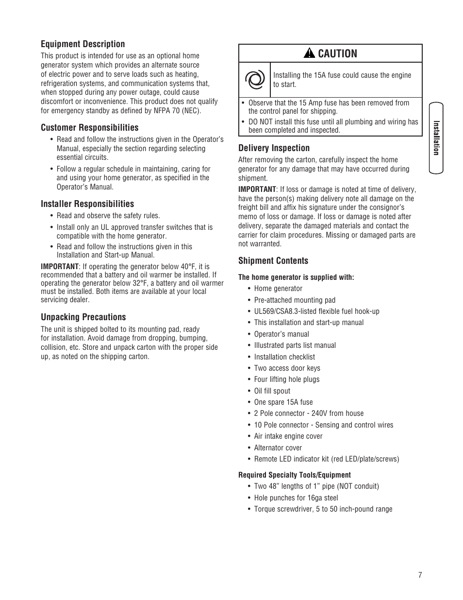 Caution | Briggs & Stratton 202826GS User Manual | Page 7 / 56