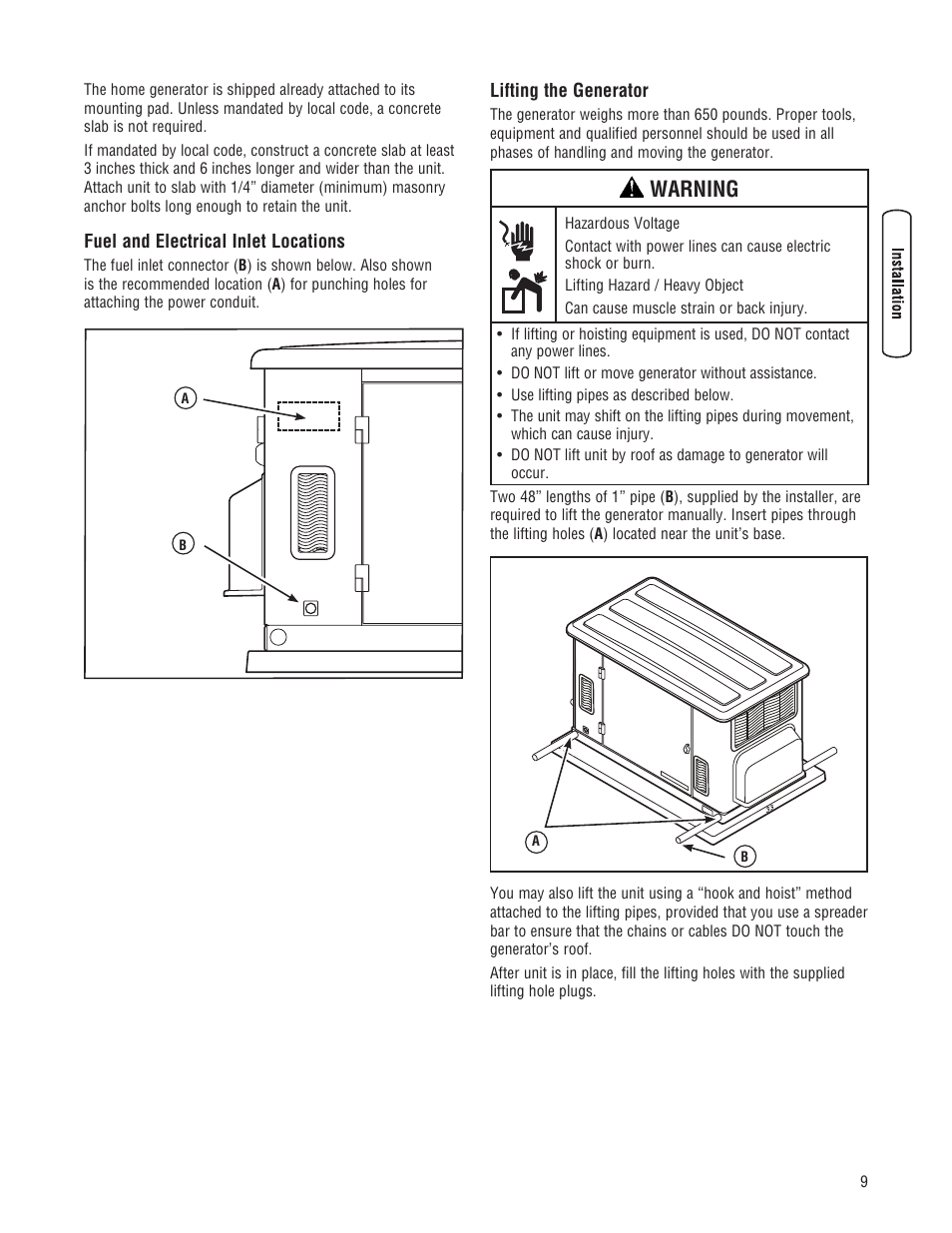 Warning | Briggs & Stratton 202826GS User Manual | Page 9 / 56