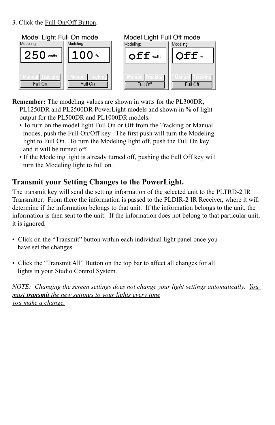 Transmit your setting changes to the powerlight | Photogenic Professional Lighting PLCPTR II User Manual | Page 10 / 12