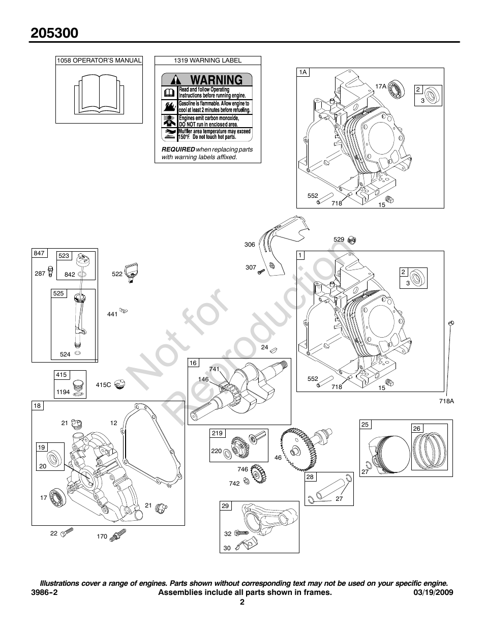 Not for reproduction | Briggs & Stratton 205300 User Manual | Page 2 / 20