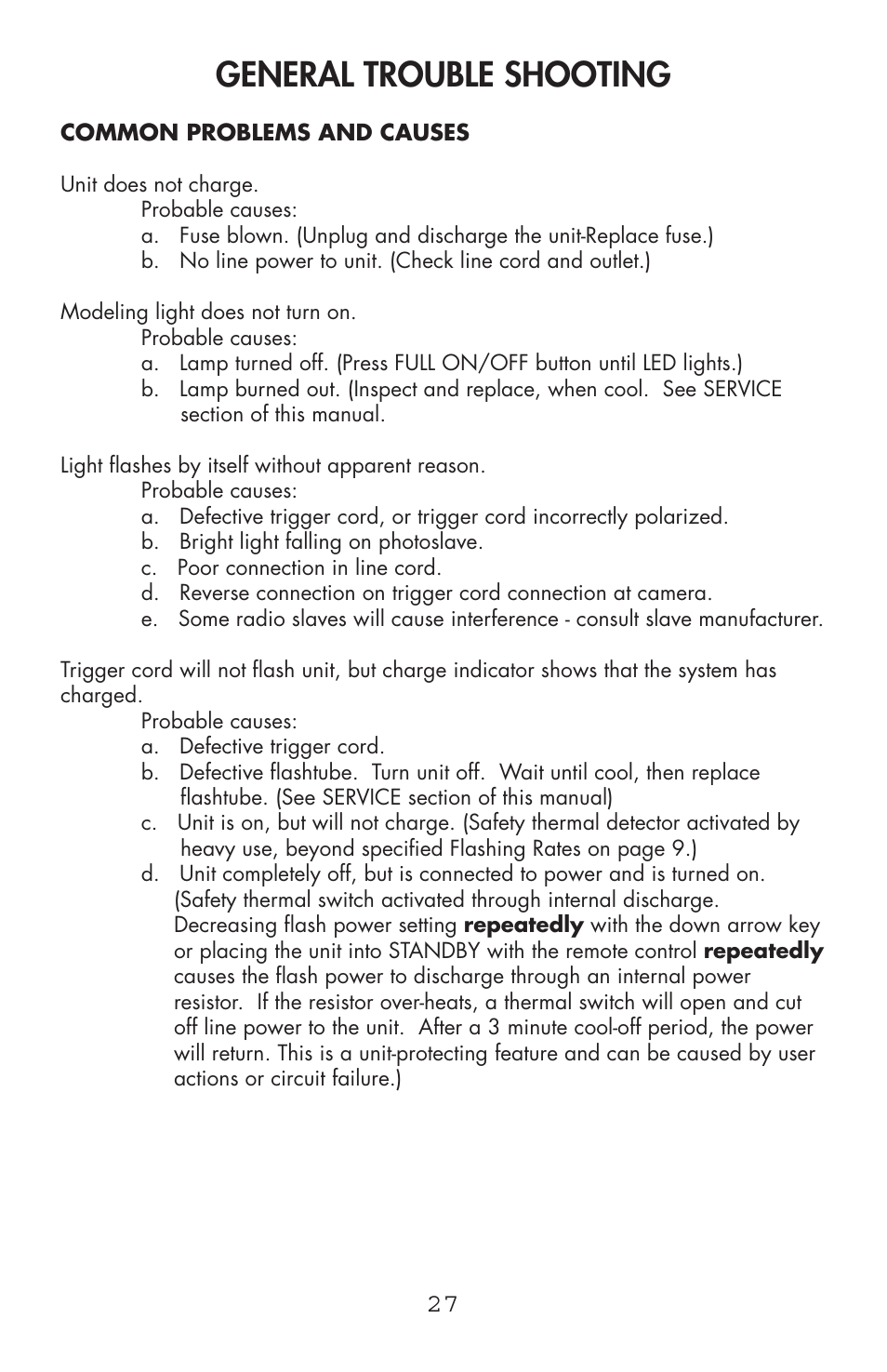 General trouble shooting | Photogenic Professional Lighting Powerlight Manual (various) User Manual | Page 27 / 28