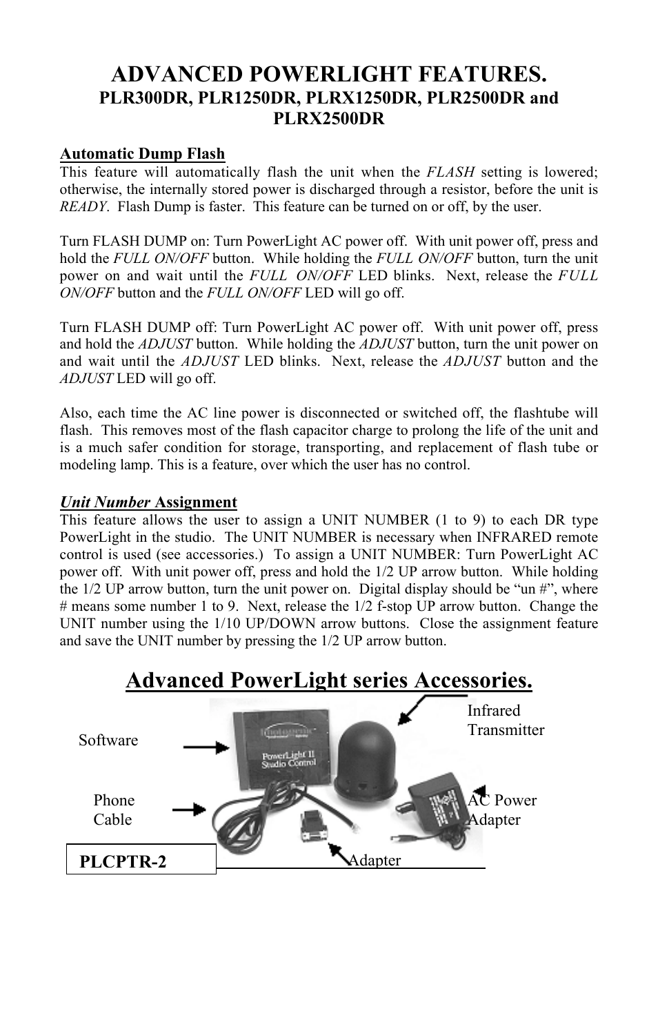 Advanced powerlight features, Advanced powerlight series accessories | Photogenic Professional Lighting Radio Sync PowerLight User Manual | Page 12 / 19