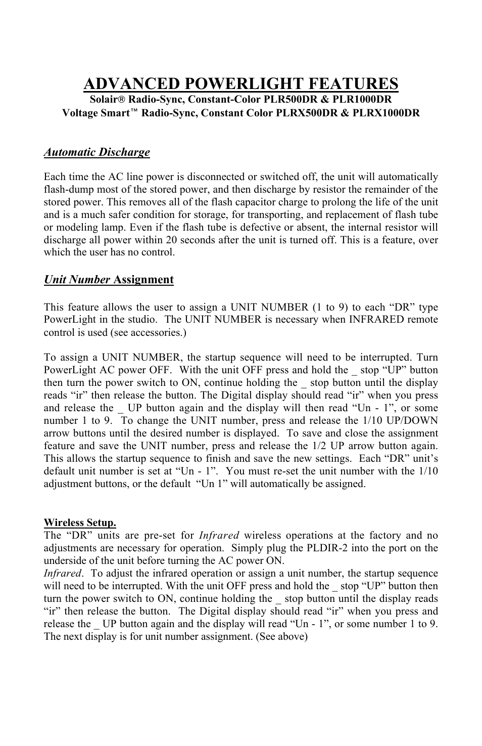 Advanced powerlight features | Photogenic Professional Lighting Radio Sync Solair User Manual | Page 18 / 24