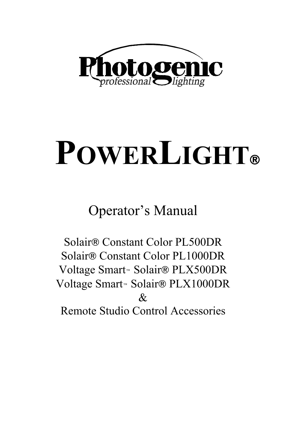 Photogenic Professional Lighting Solair User Manual | 24 pages