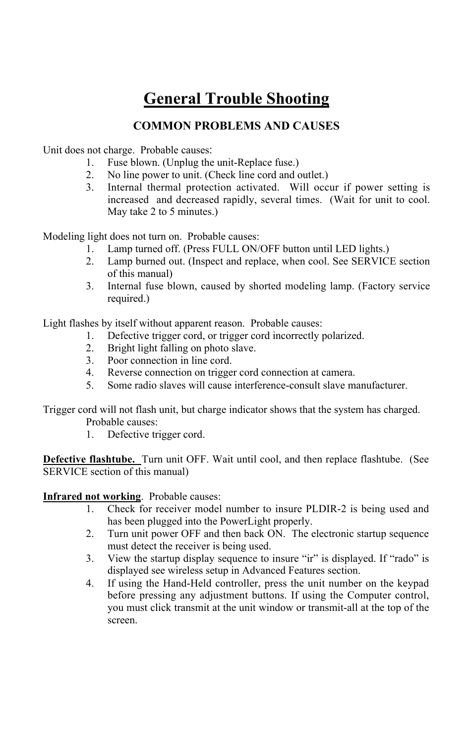 General trouble shooting | Photogenic Professional Lighting Solair User Manual | Page 21 / 24