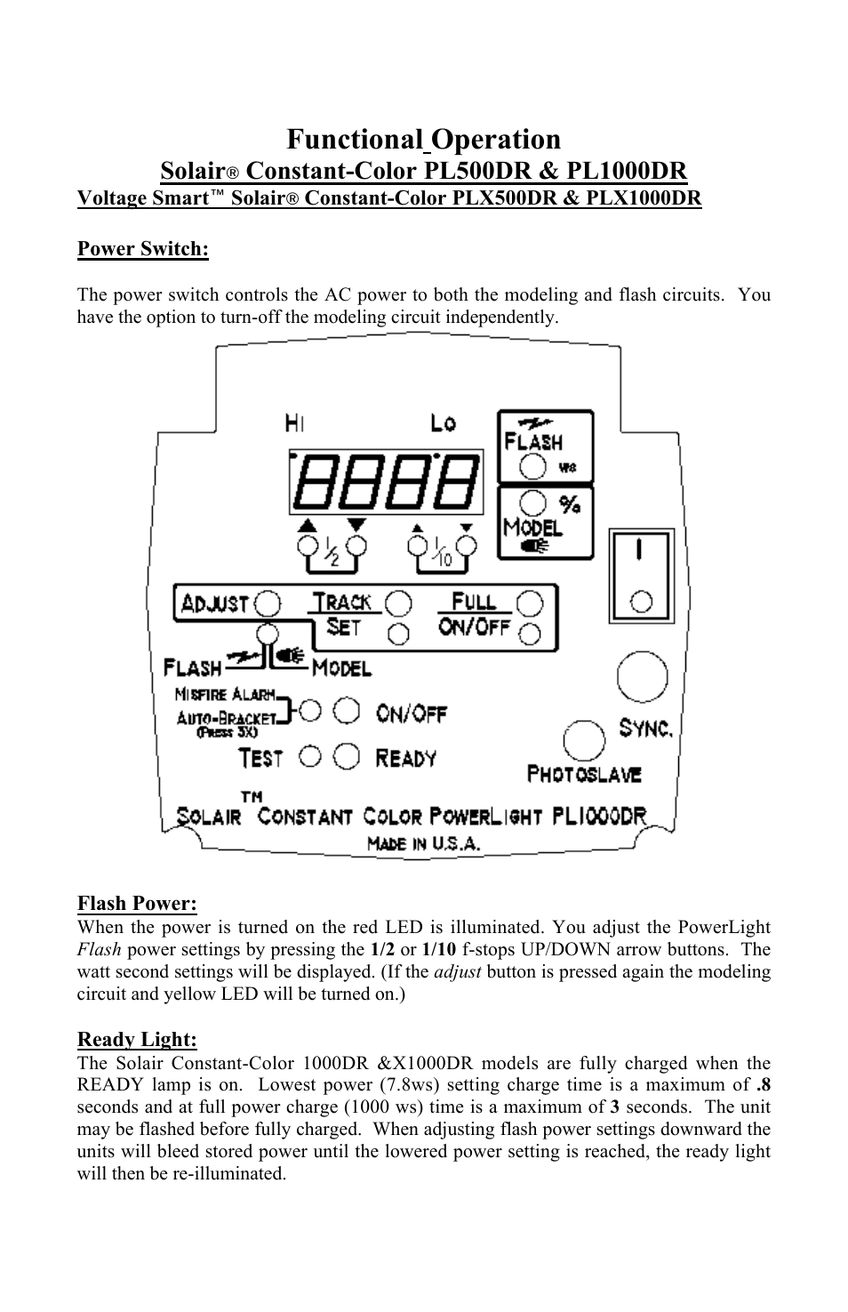 Functional operation, Solair | Photogenic Professional Lighting Solair User Manual | Page 6 / 24