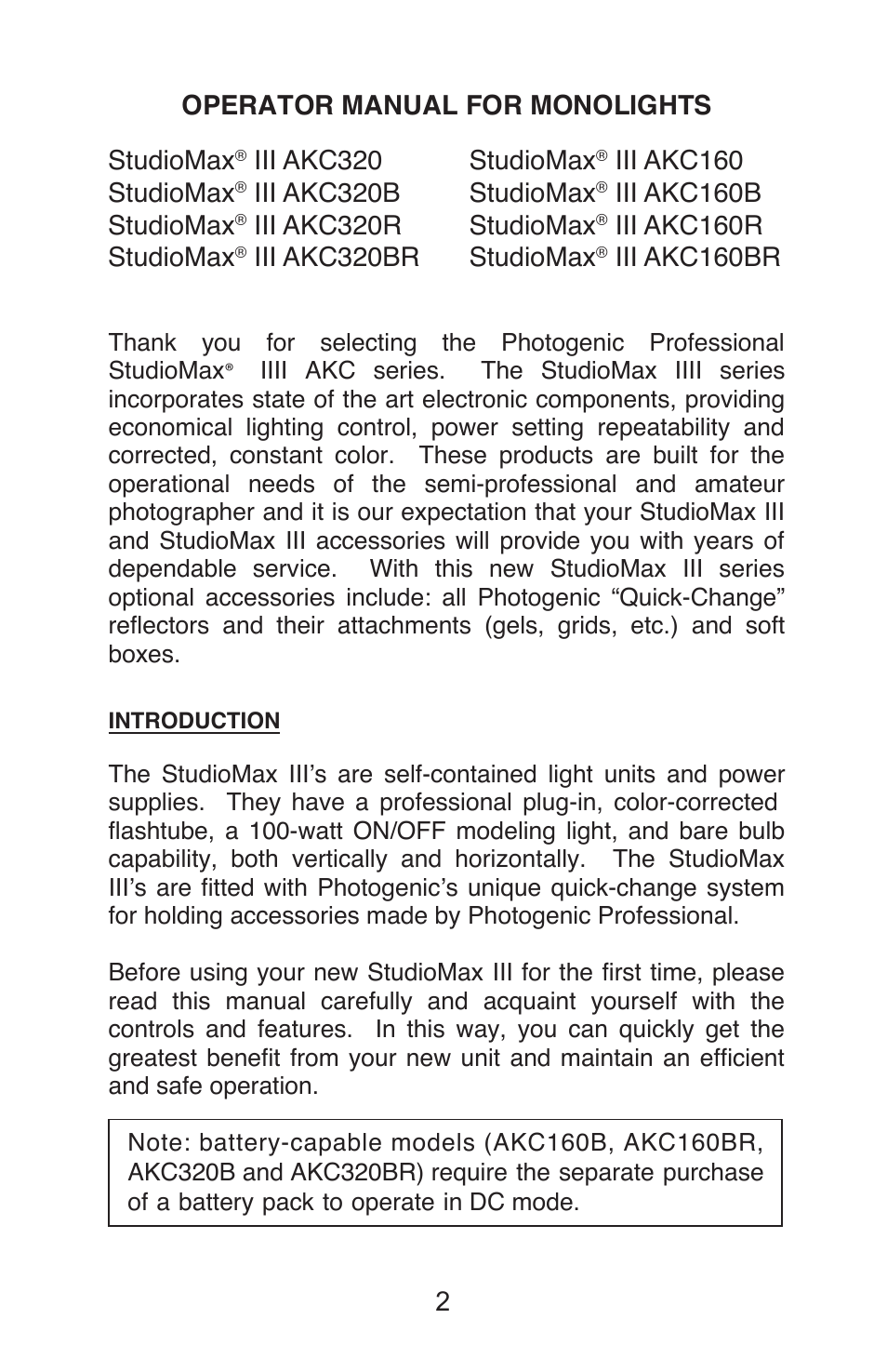 Photogenic Professional Lighting StudioMaxIII rev 5 User Manual | Page 2 / 16