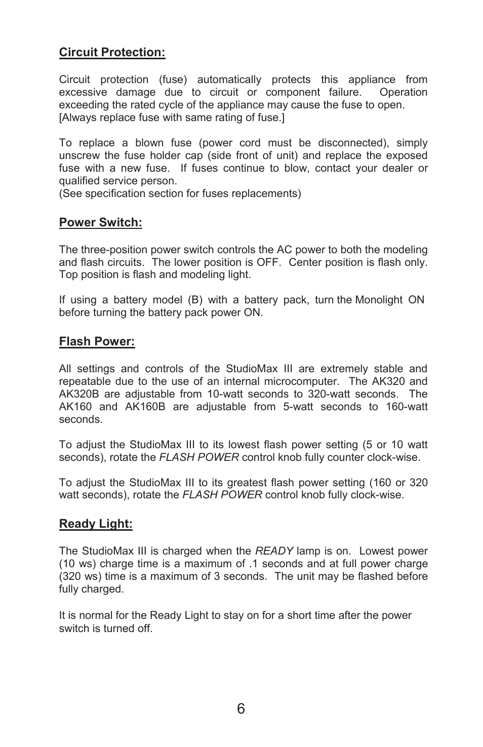 Photogenic Professional Lighting StudioMaxIII rev 5 User Manual | Page 6 / 16